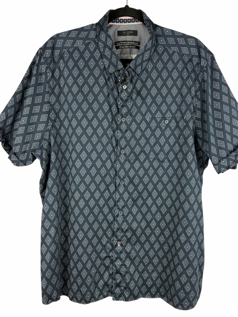 Ted Baker London Geometric Diamond Print Short Sleeve Button Up Shirt XL